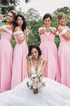 A-Line Cold Sleeve Pink Bridesmaisd Dress