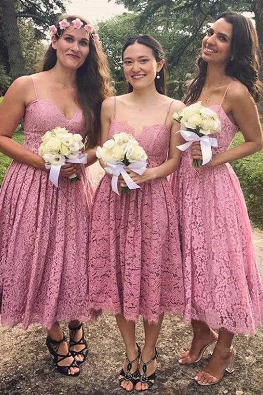 Elegant Tea-Length Spaghetti Strap Dusty Rose Bridesmaid Dress FancyVestido Elegant Tea-Length Spaghetti Strap Dusty Rose Bridesmaid Dress FancyVestido