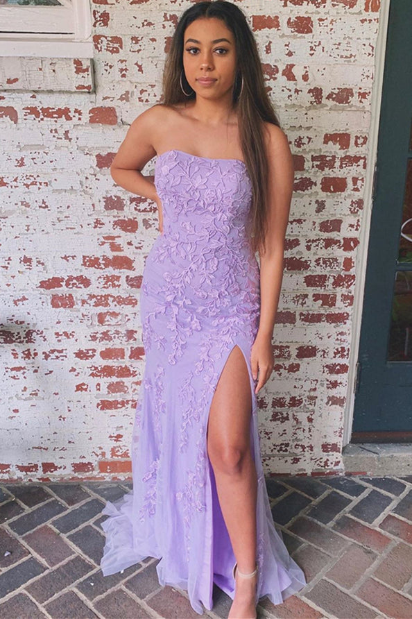 open lace back dress Lilac Long Prom Dresses with Slit Beaded See Through Cap Sleeve Prom Dress ARD1465 main image 1