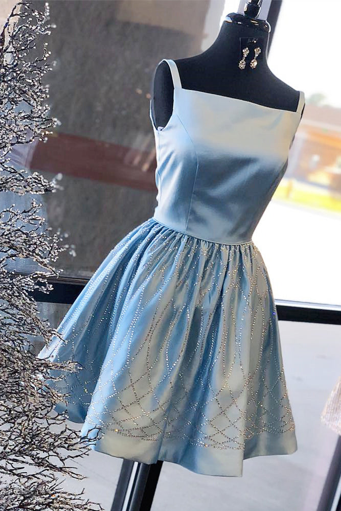 Short Blue Sequined Homecoming Dress Party Dress