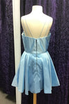 Double Straps Short Sky Blue Party Dress