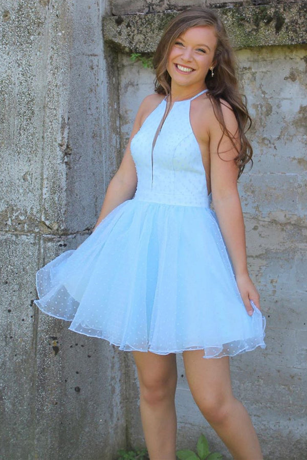 Cute Short Hot Pink Halter Homecoming Dress