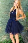 Cute Short Hot Pink Halter Homecoming Dress