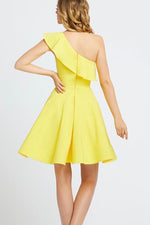 One Shoulder Yellow Homecoming Dress with Ruffles