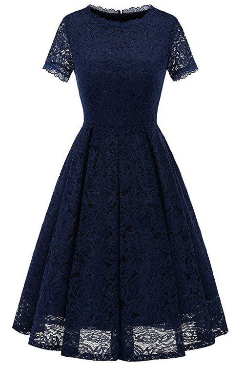 Short Sleeves Jewel Neck Lace Short Pink Party Dress FancyVestido Short Sleeves Jewel Neck Lace Short Pink Party Dress FancyVestido