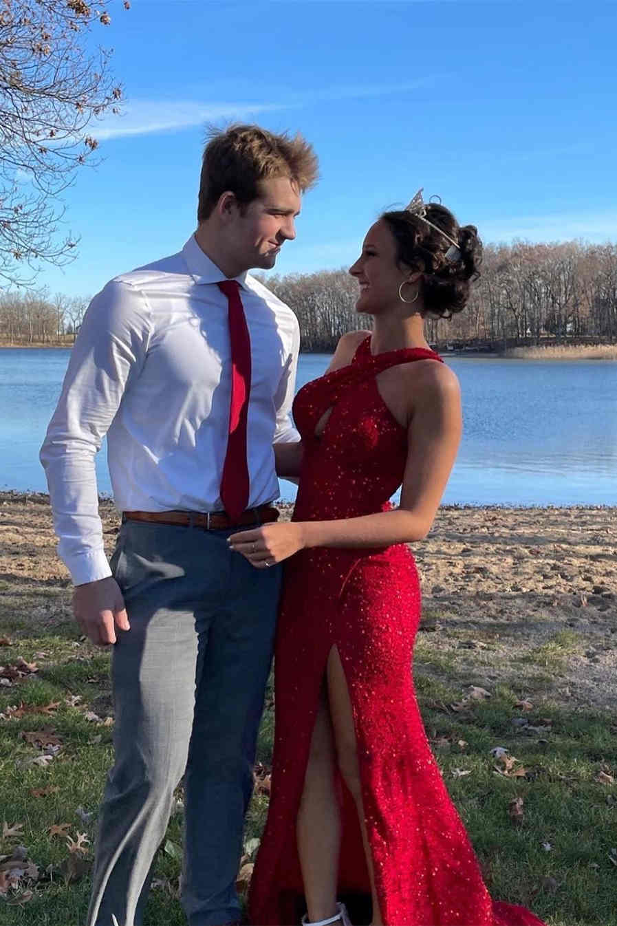 Fitted Criss Coss Neck Orange Prom Dress with Slit FancyVestido Fitted Criss Coss Neck Orange Prom Dress with Slit FancyVestido