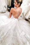 Long Spaghetti Strap A-line White Wedding Dress with Lace