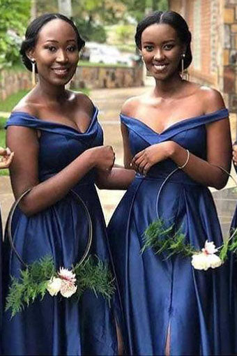 Off the Shoulder Royal Blue Long Bridesmaid Dress with Slit