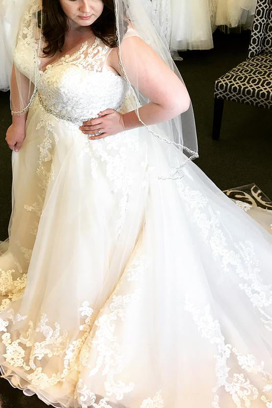 Plus Size Long V-Neck A-line Champagne Wedding Dress with Lace FancyVestido Plus Size Long V-Neck A-line Champagne Wedding Dress with Lace FancyVestido