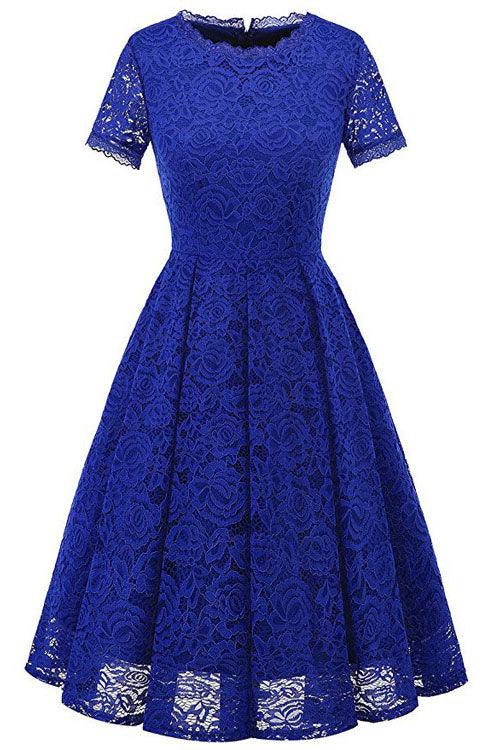 Short Sleeves Jewel Neck Lace Short Pink Party Dress FancyVestido Short Sleeves Jewel Neck Lace Short Pink Party Dress FancyVestido