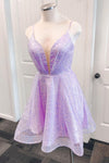 Glitter Lavender Straps Short Party Dress