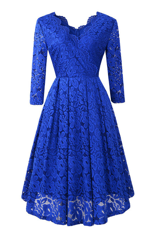 Long Sleeves Scalloped-Edge Lace Party Dress