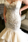 Long Ruffles Mermaid Sweetheart Ivory Wedding Dress with Lace