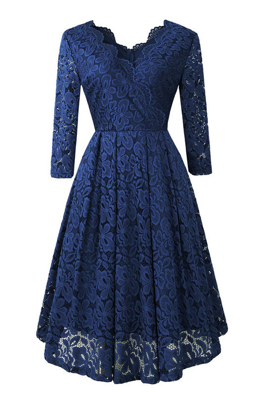 Long Sleeves Scalloped-Edge Lace Party Dress