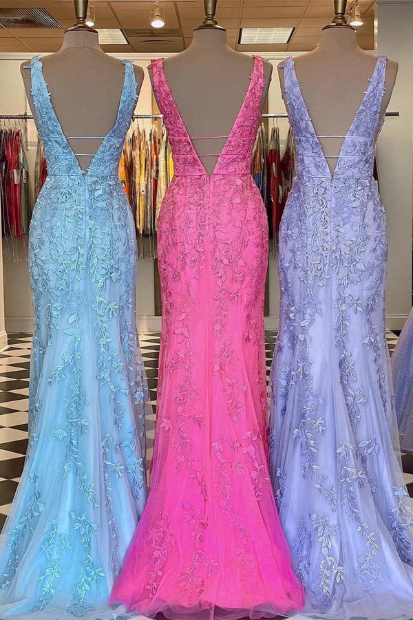 Elegant Lavender Lace Mermaid Prom Dress with Appliques