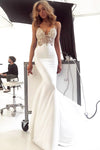 Mermaid Spaghetti Straps White Long Prom Dress with Appliques