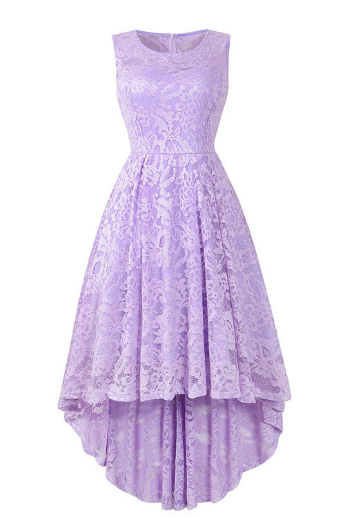 Sleeveless Hi-Low Lace Lavender Party Dress