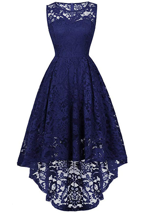 Sleeveless Hi-Low Lace Lavender Party Dress FancyVestido Sleeveless Hi-Low Lace Lavender Party Dress FancyVestido