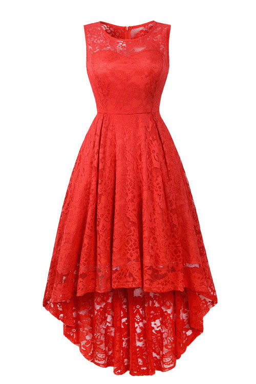 Sleeveless Hi-Low Lace Lavender Party Dress FancyVestido Sleeveless Hi-Low Lace Lavender Party Dress FancyVestido