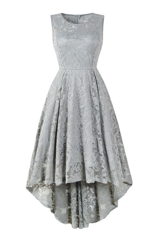 Sleeveless Hi-Low Lace Lavender Party Dress FancyVestido Sleeveless Hi-Low Lace Lavender Party Dress FancyVestido