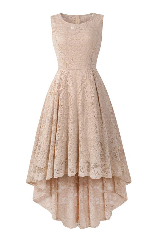 Sleeveless Hi-Low Lace Lavender Party Dress