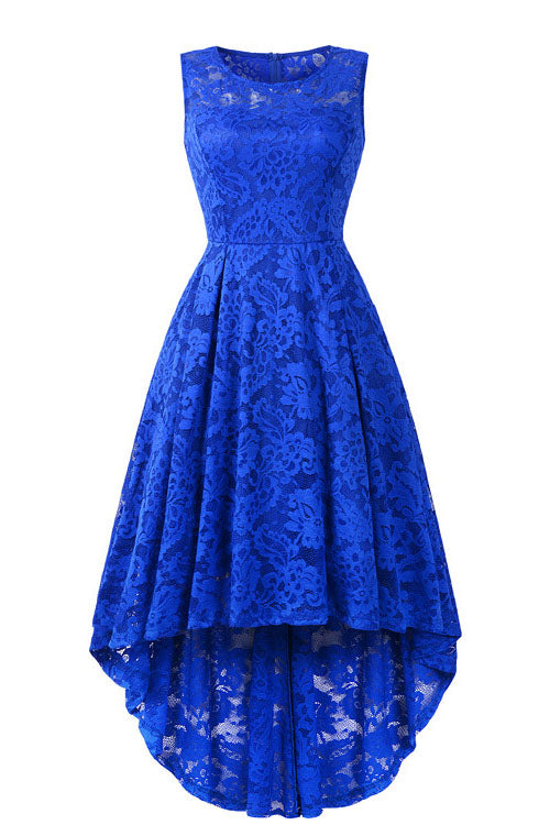 Sleeveless Hi-Low Lace Lavender Party Dress FancyVestido Sleeveless Hi-Low Lace Lavender Party Dress FancyVestido