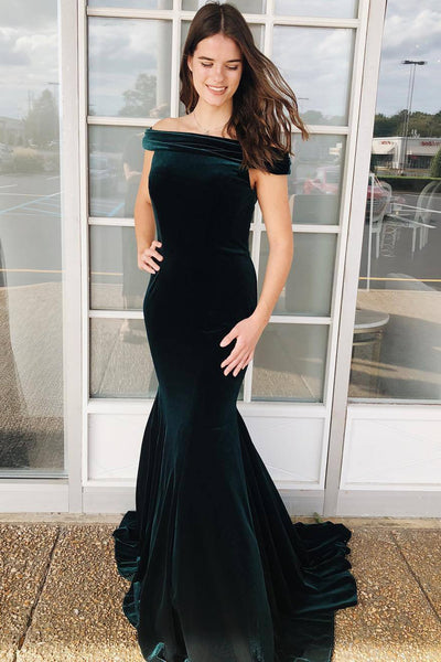 Emerald Green Velvet Off-the-Shoulder Mermaid Evening Gown