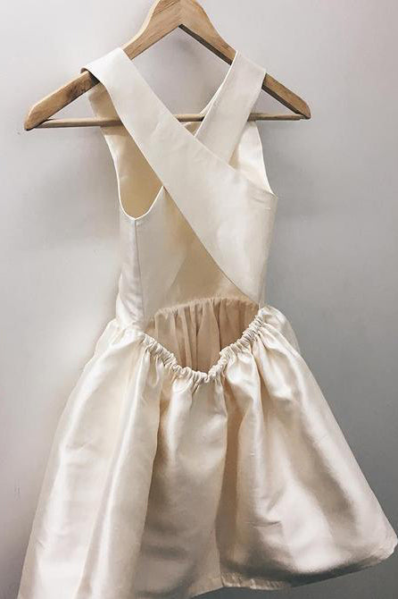 Cute Ivory Criss Back Short Flower Girl Dress