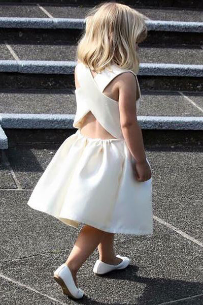 Cute Ivory Criss Back Short Flower Girl Dress