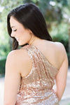 One Shoulder Rose Gold Sequins Long Bridesmaid Dress