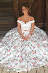Princess Off Shoulder Two Piece Floral Long Prom Dress