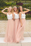 Two Piece Blush Pink Floor Length Bridesmaid Dress with White Top