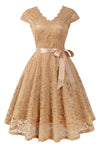 Cap Sleeves Lace Beige Short Party Dress