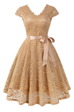 Cap Sleeves Lace Beige Short Party Dress