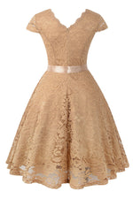 Cap Sleeves Lace Beige Short Party Dress