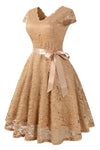 Cap Sleeves Lace Beige Short Party Dress