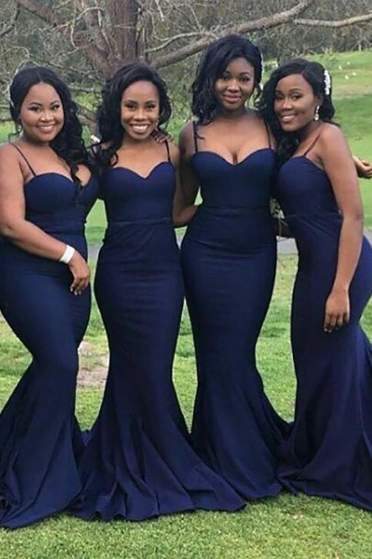 Spaghetti Straps Long Navy Blue Mermaid Bridesmaid Dress FancyVestido Spaghetti Straps Long Navy Blue Mermaid Bridesmaid Dress FancyVestido