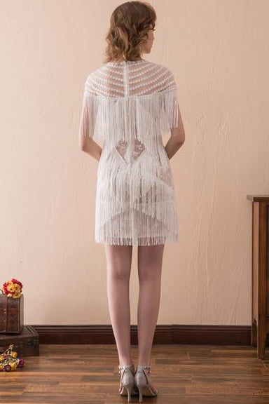 Ivory Tassel Appliques Short Homecoming Dress