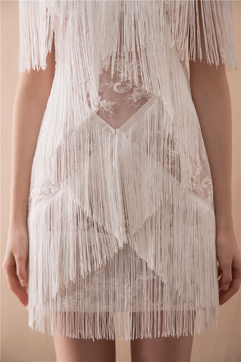 Ivory Tassel Appliques Short Homecoming Dress