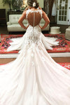 Long Mermaid V-Neck Ivory Wedding Dress with Lace