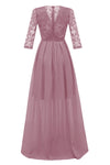 V-Neck Long Sleeves Chiffon Long Pink Party Dress