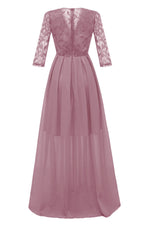 V-Neck Long Sleeves Chiffon Long Pink Party Dress