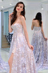 Princess Starpless Lavender Lace Long Prom Dress