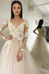 Long Sleeves A-line V-Neck Ivory Wedding Dress with Appliques