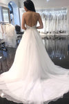 Long Spaghetti Strap A-line White Wedding Dress with Beads