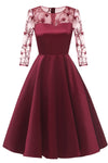 Illusion Sleeves Burgundy Satin Party Dress with Lace