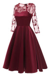 Illusion Sleeves Burgundy Satin Party Dress with Lace