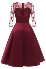 Illusion Sleeves Burgundy Satin Party Dress with Lace