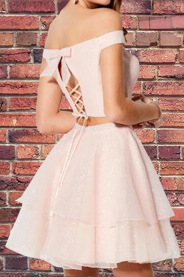 Princess Two Piece Short Pink Homecoming Dress with Pockets