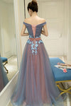 Chic Off the Shoulder Dusty Bule and Pink Long Prom Dress